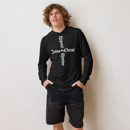 Repent & Receive Jesus Christ Hooded Long-Sleeve Tee