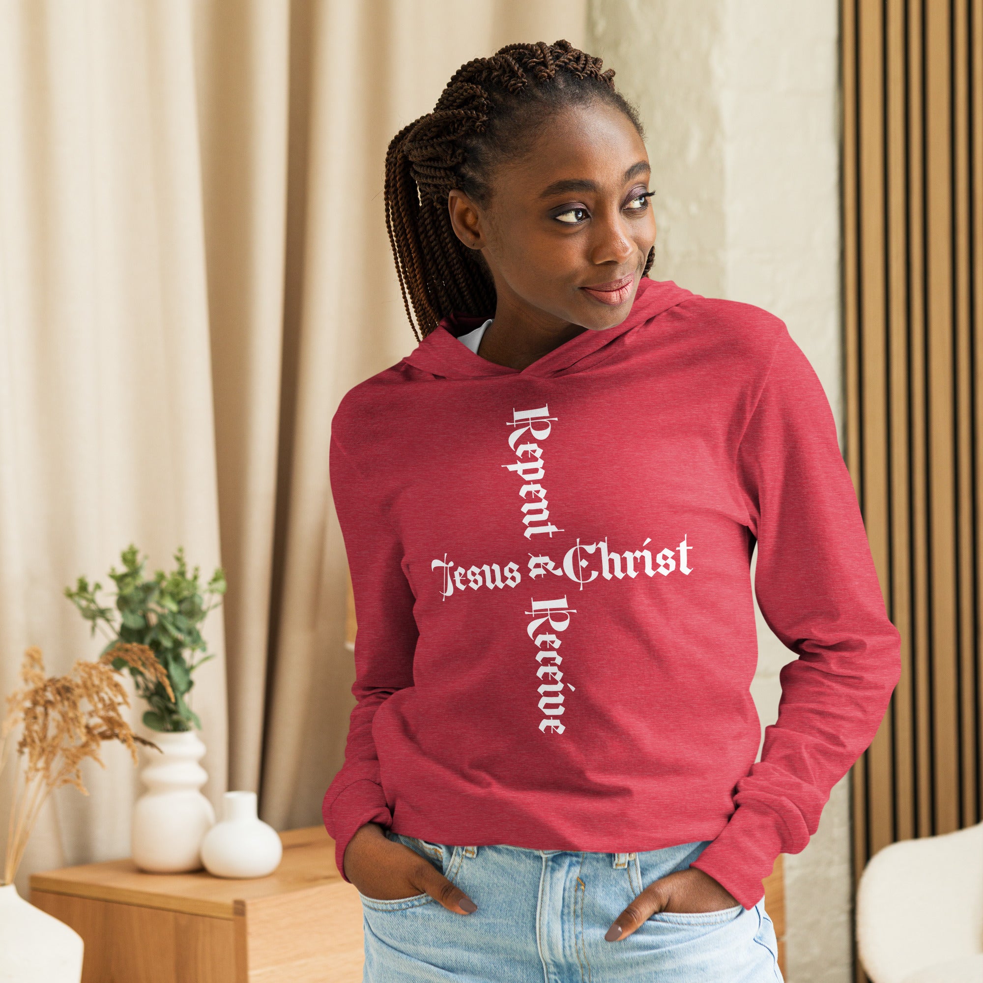 Repent & Receive Jesus Christ Hooded Long-Sleeve Tee