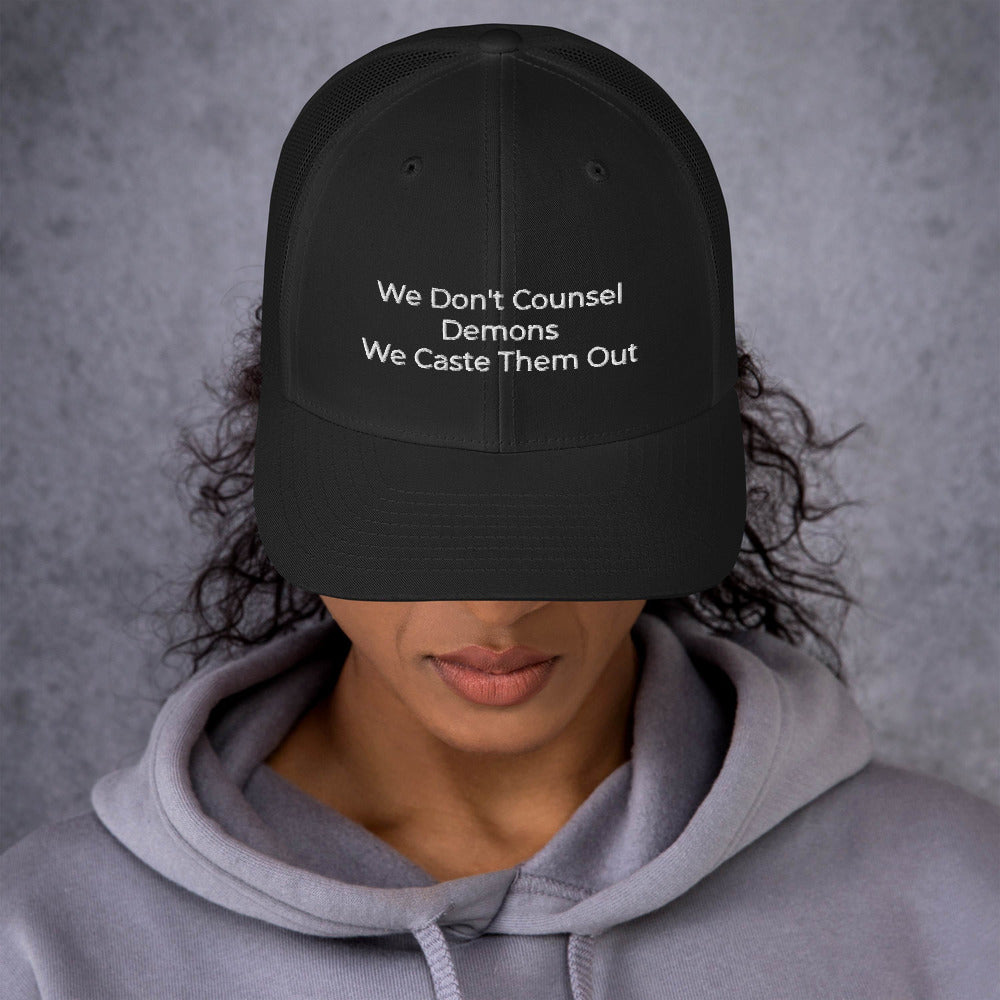We Don't Counsel Demons Trucker Cap - Have You Read The Red