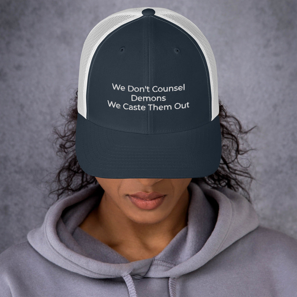 We Don't Counsel Demons Trucker Cap - Have You Read The Red